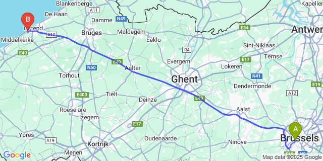 Map: Brussels Midi Train Station to Mariakerke