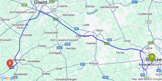 Map: Brussels Midi Train Station to Melden