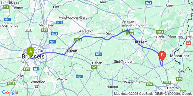 Map: Brussels Midi Train Station to Membruggen