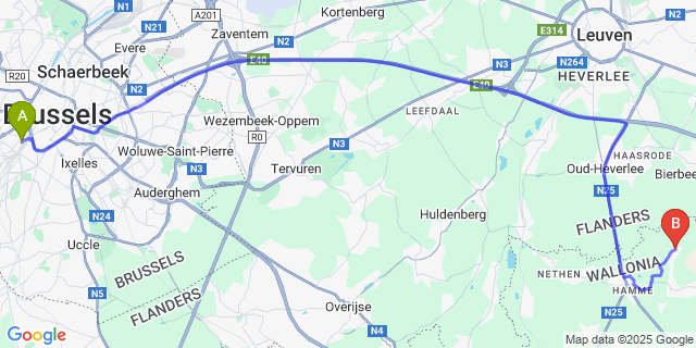Map: Brussels Midi Train Station to Mille
