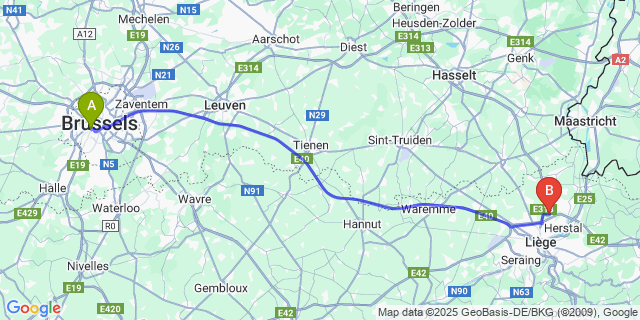 Map: Brussels Midi Train Station to Milmort