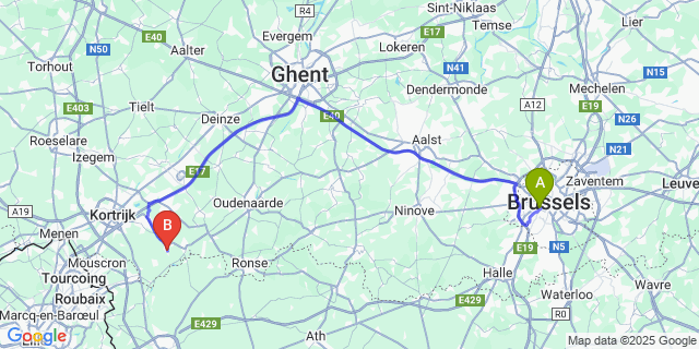 Map: Brussels Midi Train Station to Moen
