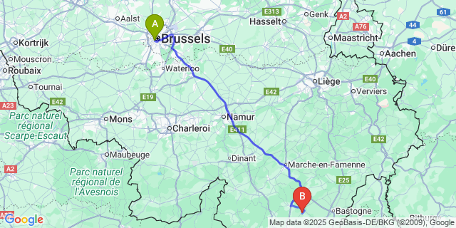 Map: Brussels Midi Train Station to Moircy