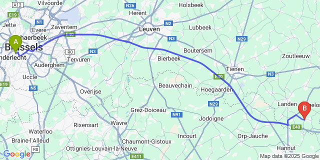 Map: Brussels Midi Train Station to Montenaken
