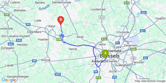 Map: Brussels Midi Train Station to Moorsel