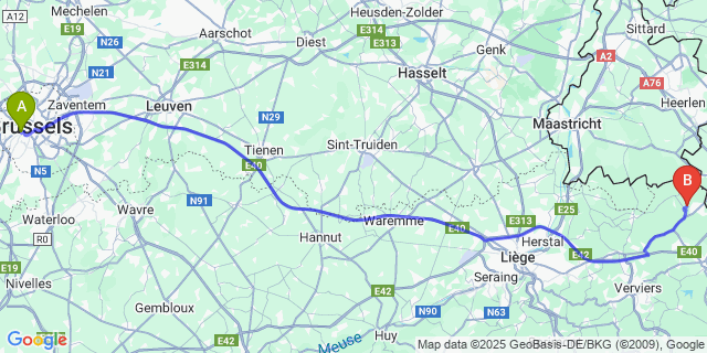 Map: Brussels Midi Train Station to Moresnet
