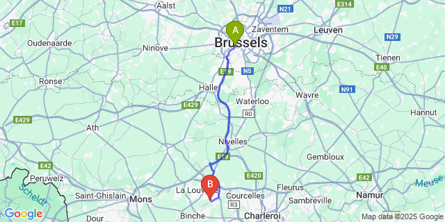 Map: Brussels Midi Train Station to Morlanwelz-Mariemont