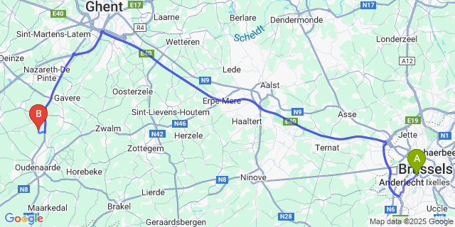 Map: Brussels Midi Train Station to Mullem