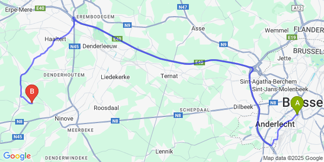 Map: Brussels Midi Train Station to Nederhasselt