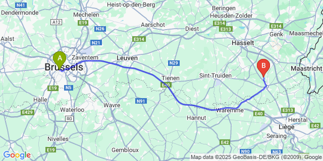 Map: Brussels Midi Train Station to Neerrepen