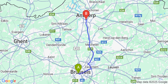 Map: Brussels Midi Train Station to Nerom