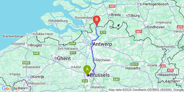 Map: Brussels Midi Train Station to Nieuwmoer