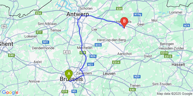 Map: Brussels Midi Train Station to Noorderwijk