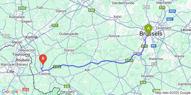 Map: Brussels Midi Train Station to Obigies
