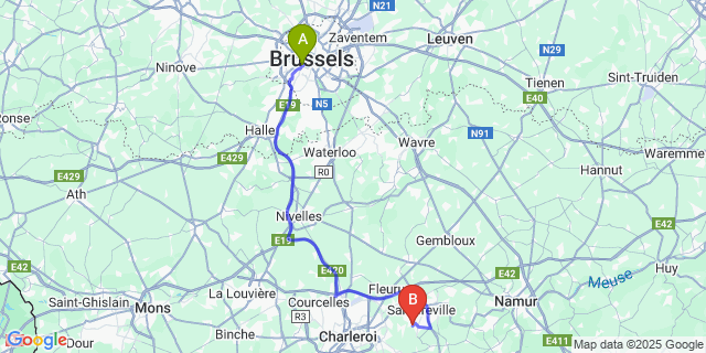 Map: Brussels Midi Train Station to Oignies