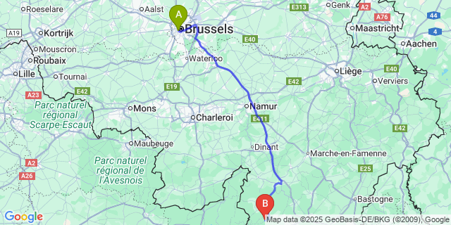 Map: Brussels Midi Train Station to Oizy