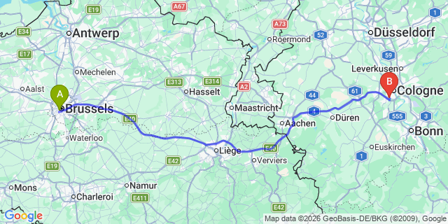Map: Brussels Midi Train Station to Oldenzaal