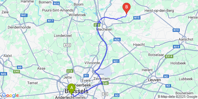 Map: Brussels Midi Train Station to Onze-Lieve-Vrouw-Waver