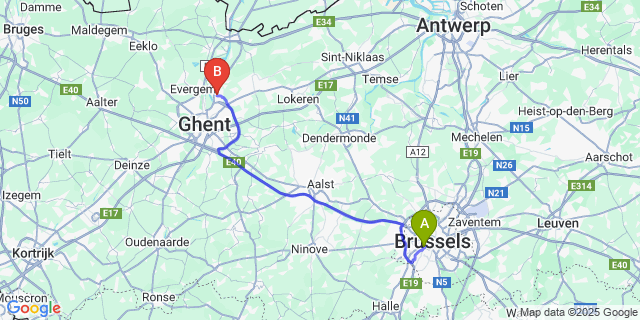 Map: Brussels Midi Train Station to Oostakker