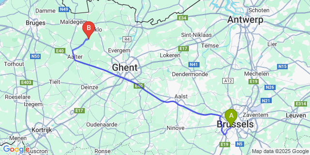 Map: Brussels Midi Train Station to Oostwinkel