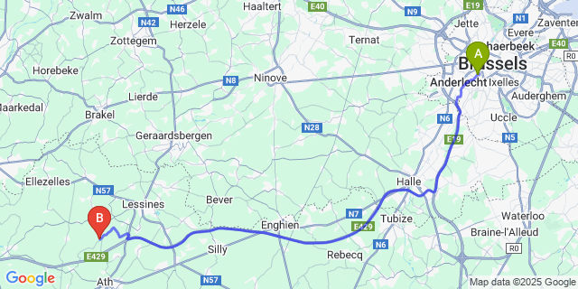 Map: Brussels Midi Train Station to Ostiches