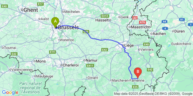 Map: Brussels Midi Train Station to Ottre