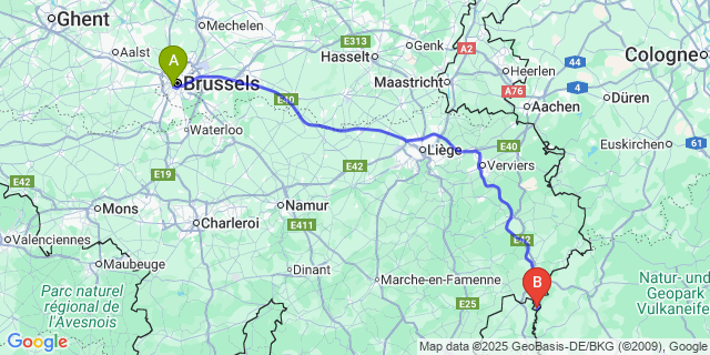 Map: Brussels Midi Train Station to Ouren
