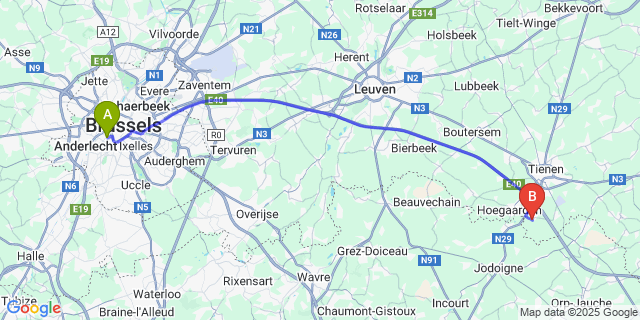 Map: Brussels Midi Train Station to Outgaarden