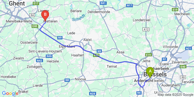 Map: Brussels Midi Train Station to Overbeke