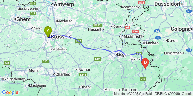 Map: Brussels Midi Train Station to Ovifat