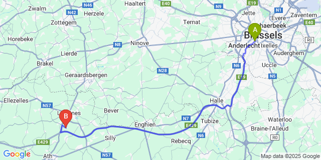 Map: Brussels Midi Train Station to Papignies