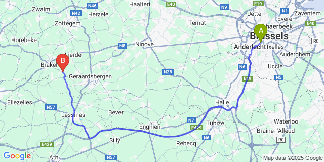 Map: Brussels Midi Train Station to Parike