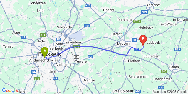 Map: Brussels Midi Train Station to Pellenberg