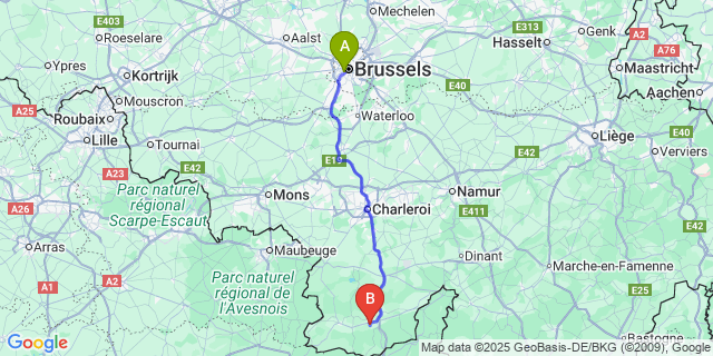 Map: Brussels Midi Train Station to Pesche