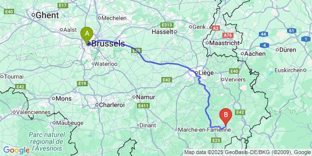 Map: Brussels Midi Train Station to Provedroux