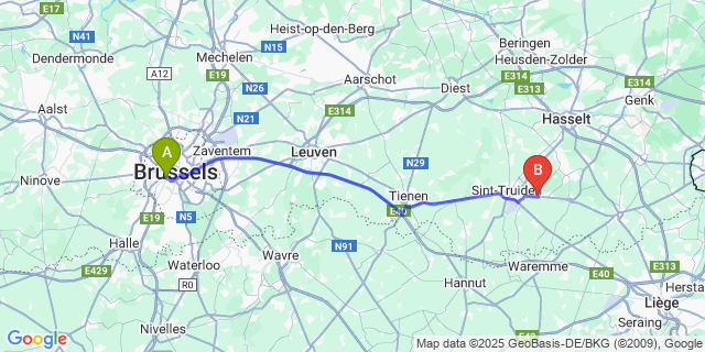 Map: Brussels Midi Train Station to Rijkel