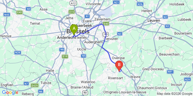 Map: Brussels Midi Train Station to Rosieres