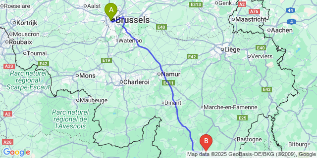 Map: Brussels Midi Train Station to Saint-Pierre