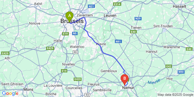 Map: Brussels Midi Train Station to Saint-Servais