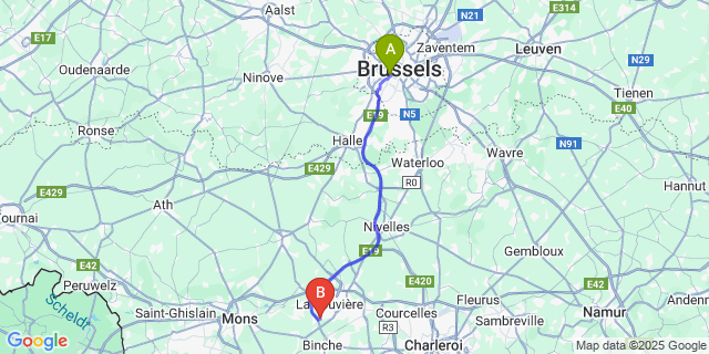Map: Brussels Midi Train Station to Saint-Vaast