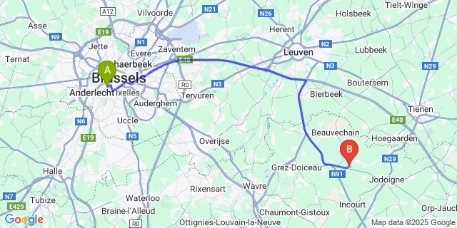 Map: Brussels Midi Train Station to Sart-Melin