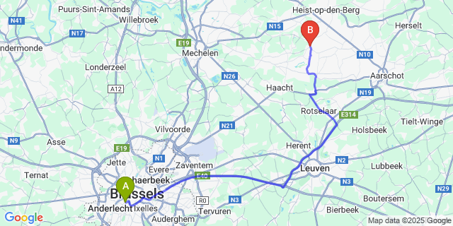 Map: Brussels Midi Train Station to Schriek