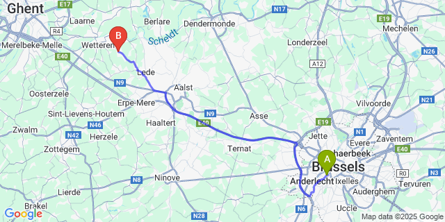 Map: Brussels Midi Train Station to Serskamp