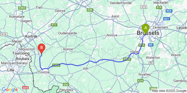 Map: Brussels Midi Train Station to Spiere