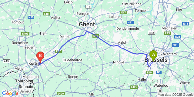 Map: Brussels Midi Train Station to Stasegem