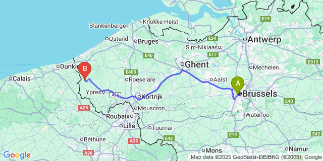 Map: Brussels Midi Train Station to Stavele