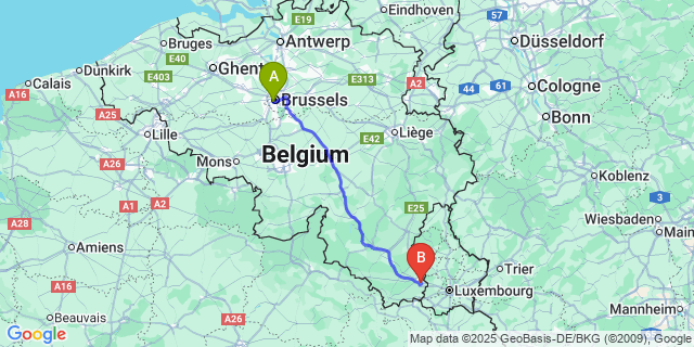 Map: Brussels Midi Train Station to Stehnen