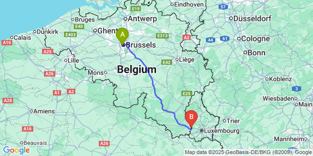 Map: Brussels Midi Train Station to Sterpenich