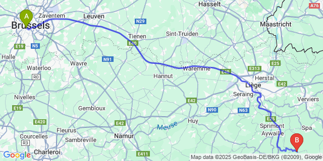 Map: Brussels Midi Train Station to Stoumont
