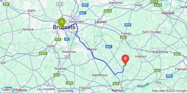 Map: Brussels Midi Train Station to Taviers